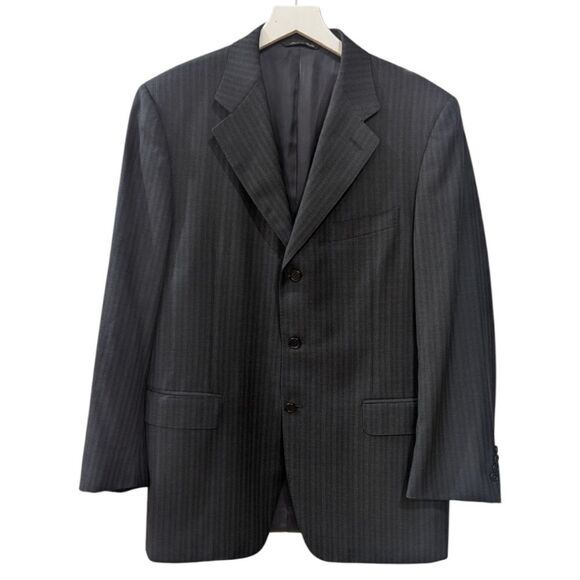 Canali Super 120's Italy Men's EU 50R Black Wool Pinstripe Blazer Three Button - Picture 1 of 11